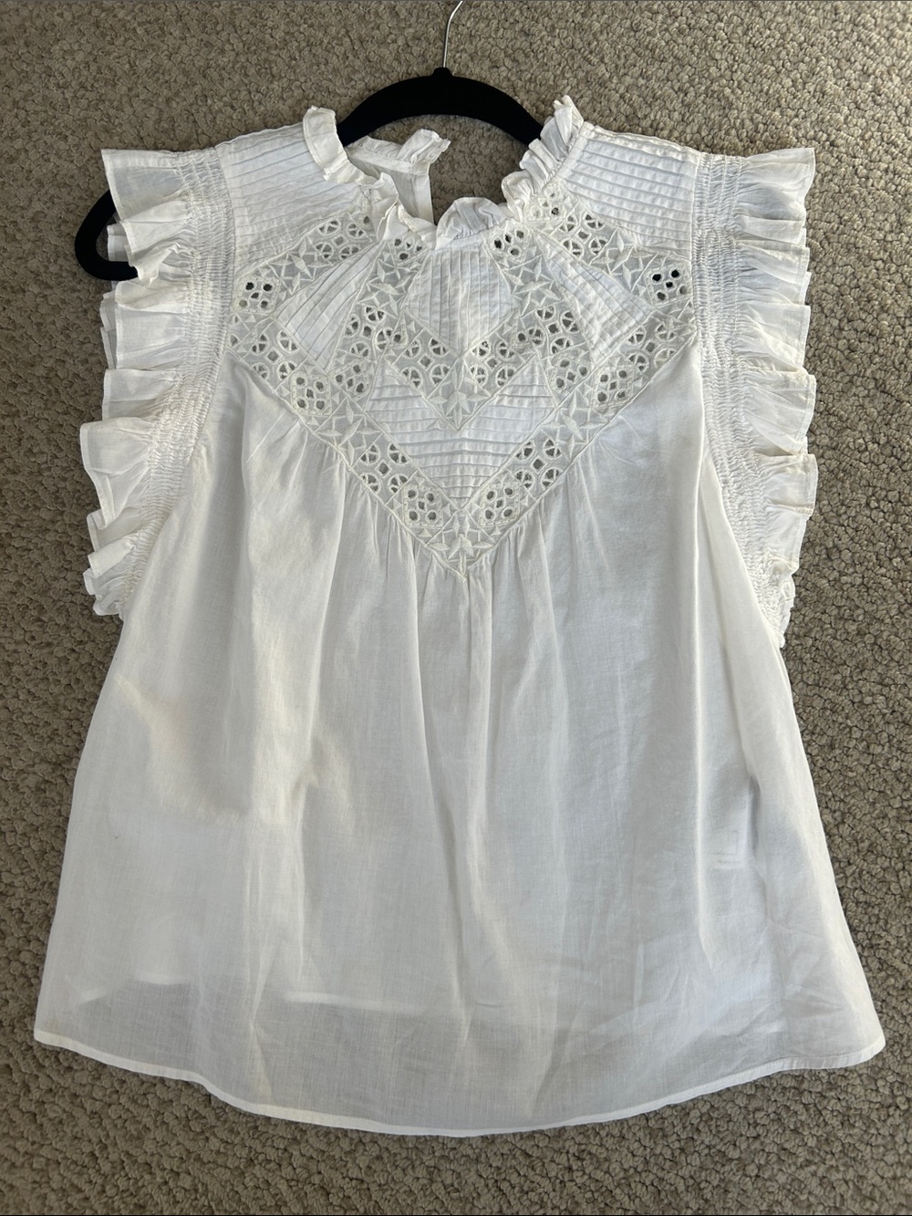 ba&sh White Eyelet Lace Ruffle Sleeveless Top